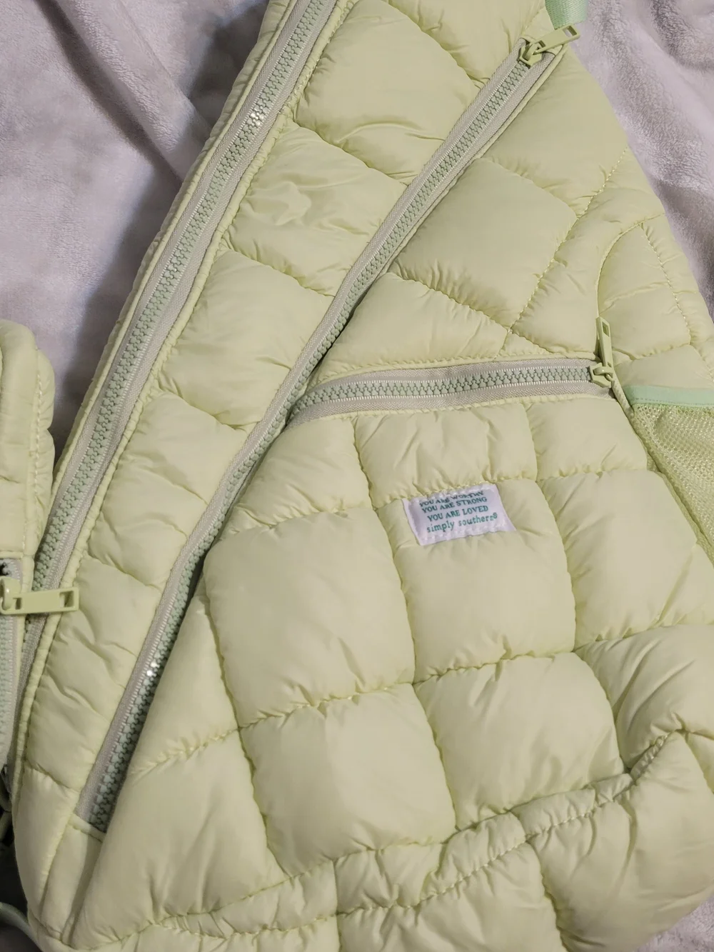 Simply Southern Light Green Quilted Sling Backpack